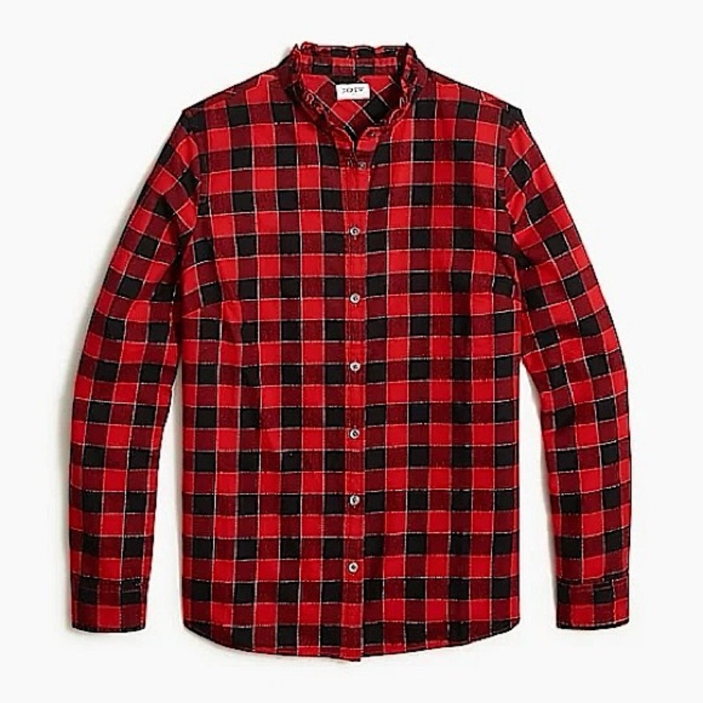 J. Crew Plaid Sparkle Ruffle Collar Button Down Flannel Shirt - 2X/20